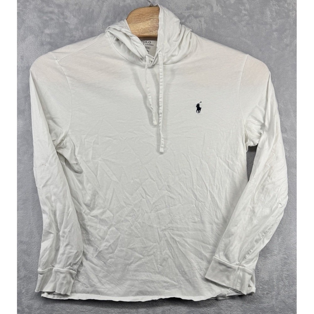 Polo Ralph Lauren Hoodie Shirt Long Sleeve Shirt Cotton White Men's SIze L READ